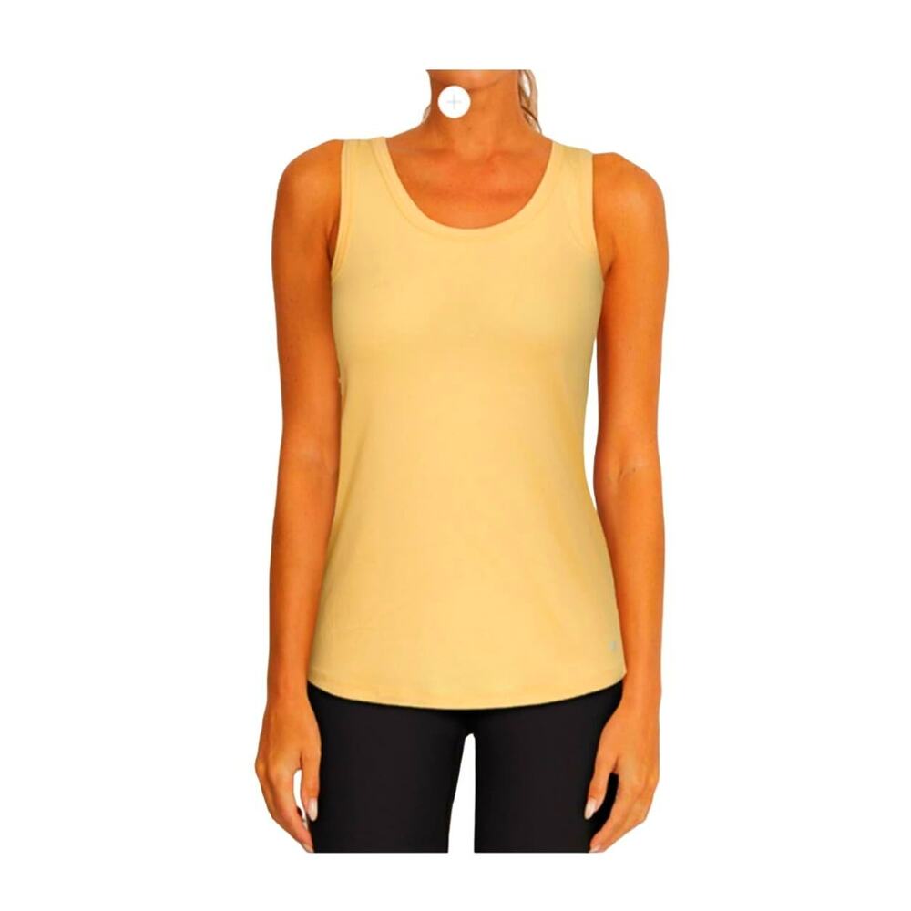 Marika yellow top Sleeveless Scoop neck, Relaxed Fit Heidi Tank SZ LG 7% Spandex